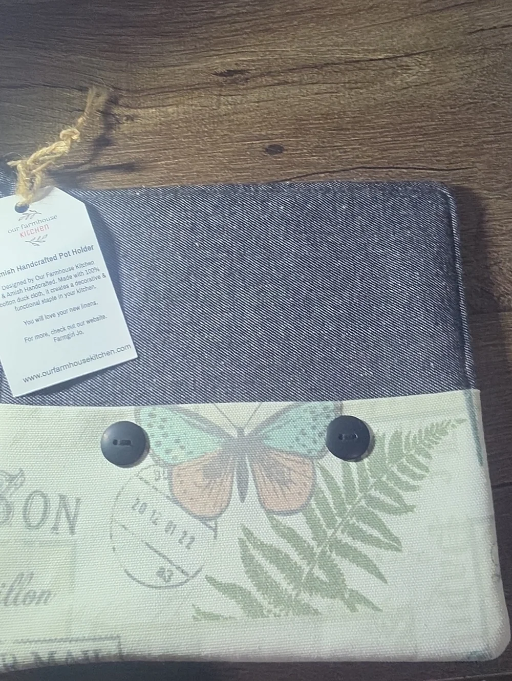 Our Farmhouse Kitchen Blue Denim and Cream Botanical Pot Holder